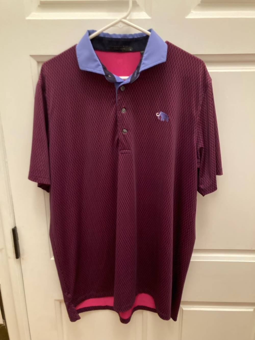 Greyson Maroon Patterned Polo with Light Blue Collar - Mammoth Dunes logo